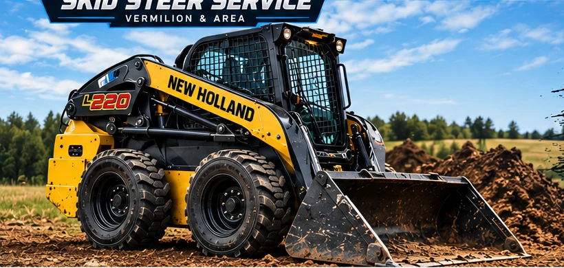 New Holland L220 skid steer at a worksite